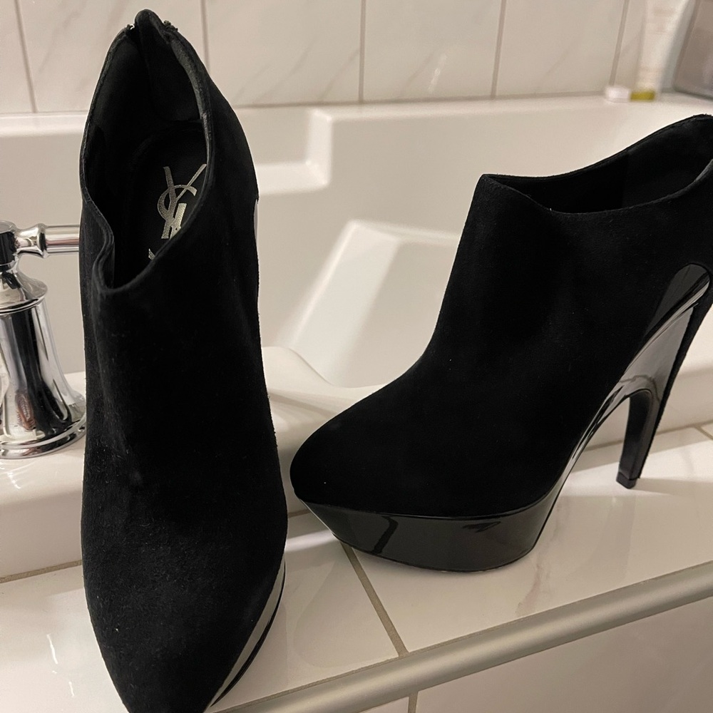 Yves Saint Laurent Black Suede Platform Heeled Boots